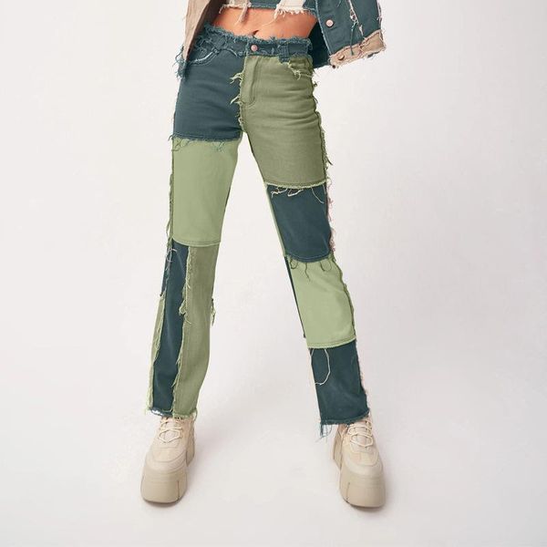 european american trend variegated stitching high waist tight hip women's straight jeans trousers, Blue
european american trend variegated stitching high waist tight hip women's straight jeans trousers, Blue