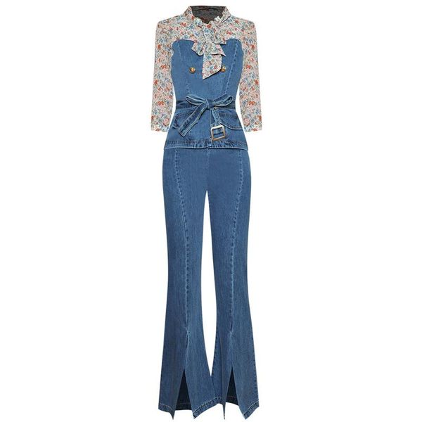 women's two piece pants designer fashion women sets summer chiffon print + casual denim flared party office vintage chic two-piece sui, White
women's two piece pants designer fashion women sets summer chiffon print + casual denim flared party office vintage chic two-piece sui, White