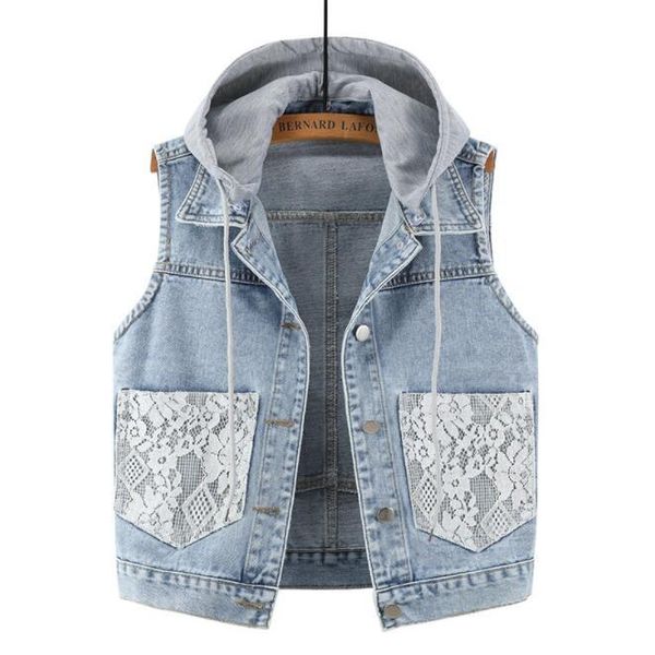 women's vests summer denim ladies vest large size women coat lace pocket hooded short, Black;white
women's vests summer denim ladies vest large size women coat lace pocket hooded short, Black;white