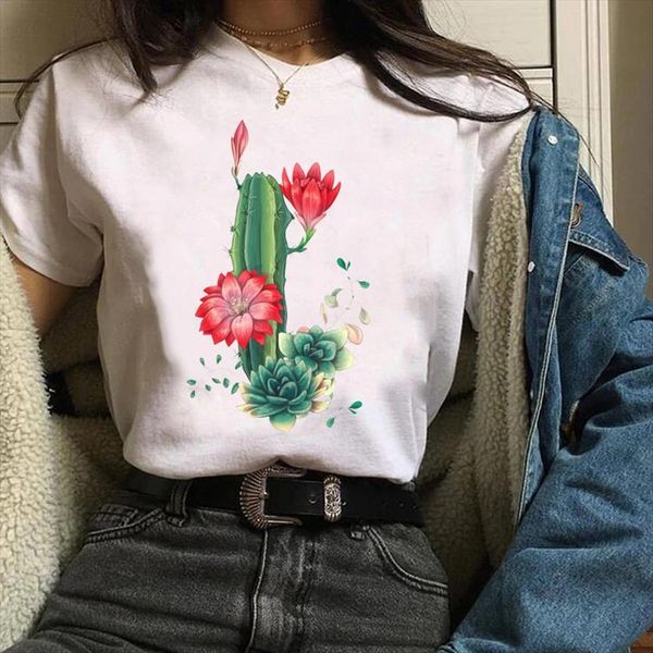 tees print graphic cartoon womens floral cactus streetwear clothing clothes female t shirt, White 
tees print graphic cartoon womens floral cactus streetwear clothing clothes female t shirt, White