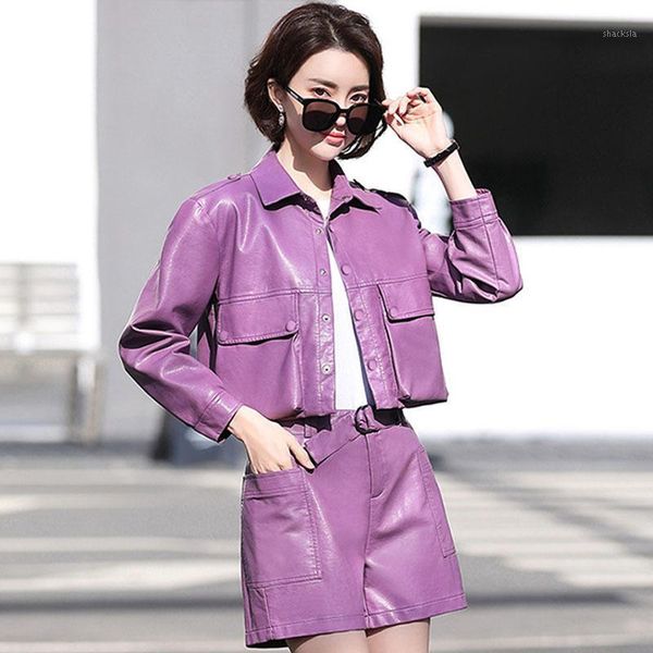 streetwear spring autumn leather two-piece sets fashion single breasted short jacket coat + shorts suits casual women's tracksuits, Gray
streetwear spring autumn leather two-piece sets fashion single breasted short jacket coat + shorts suits casual women's tracksuits, Gray