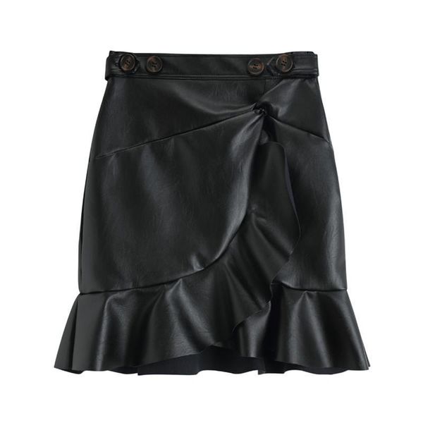 pu leather high street women skirts solid pencil mini empire zipper short skirt black ruffle s0236
pu leather high street women skirts solid pencil mini empire zipper short skirt black ruffle s0236