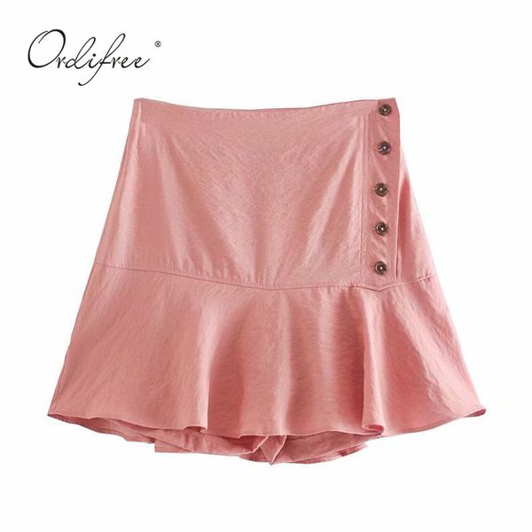summer women pink shorts high waist mini skirt 210415, Black