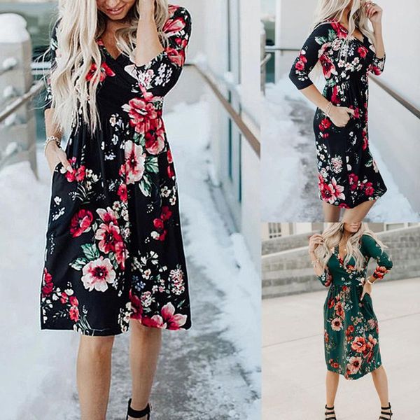fashion womens floral print maxi long sleeve knee-length a-line dress elegant vintage party loose dresses vestidos casual, Black;gray
fashion womens floral print maxi long sleeve knee-length a-line dress elegant vintage party loose dresses vestidos casual, Black;gray