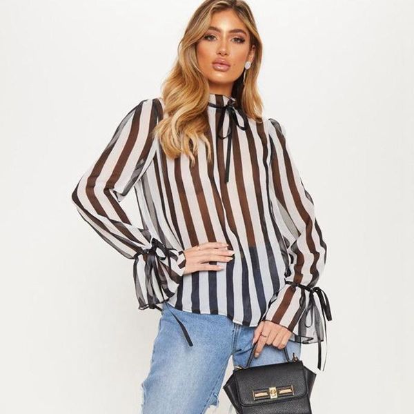 women's blouses & shirts women mesh striped blouse lady early autumn modern shirt see-through loose button puff sleeve high street, White
women's blouses & shirts women mesh striped blouse lady early autumn modern shirt see-through loose button puff sleeve high street, White
