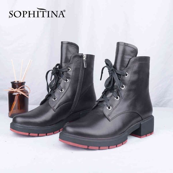 sophitina casual ankle boots women genuine leather zipper lace-up square heel non-slip women's boots fashion shoes women c782 210513, Black
sophitina casual ankle boots women genuine leather zipper lace-up square heel non-slip women's boots fashion shoes women c782 210513, Black