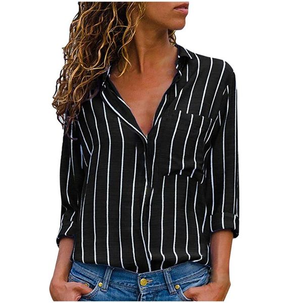 women's blouses & shirts elegant office lady shirt blouse fashion multicolor striped long sleeve pocket temperament streetwear blusas, White
women's blouses & shirts elegant office lady shirt blouse fashion multicolor striped long sleeve pocket temperament streetwear blusas, White