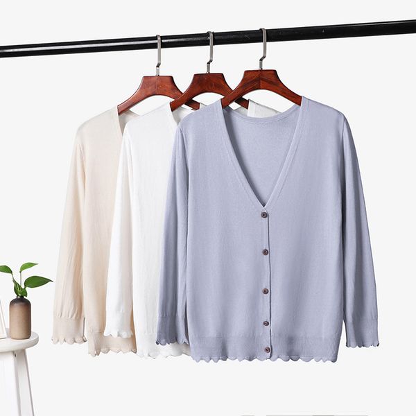 wavy edge thin knitted cardigans sweater women v-neck casual solid single breasted 210520, White
wavy edge thin knitted cardigans sweater women v-neck casual solid single breasted 210520, White