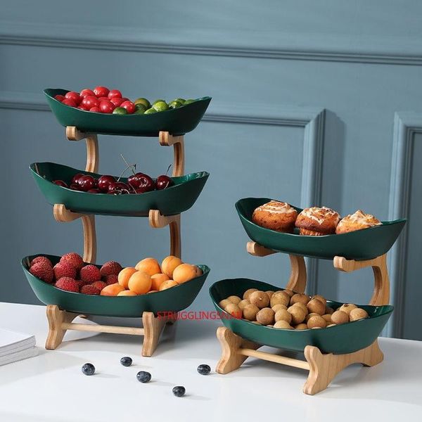 

2/3 tiers plastic fruit plates with wood holder oval serving bowls for party server display stand candy shelves dropship dishes &