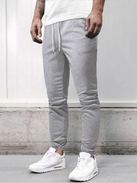 men drawstring solid sweatpants 27m0#, Black