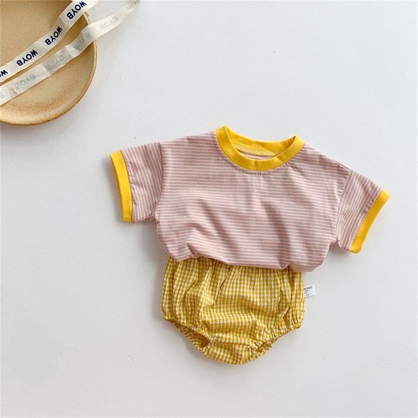 clothing sets 2pcs toddler summer outfit stripe splicing short sleeve t-shirt + plaid elastic waist shorts baby girls casual clothes, White
clothing sets 2pcs toddler summer outfit stripe splicing short sleeve t-shirt + plaid elastic waist shorts baby girls casual clothes, White