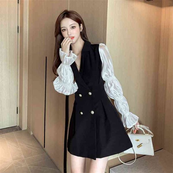 women's autumn dress korean style stitching puff sleeve shirt slim slimming suit es gx278 210507, Black;gray
women's autumn dress korean style stitching puff sleeve shirt slim slimming suit es gx278 210507, Black;gray