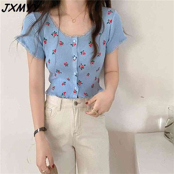 fashion product sweet temperament floral style short-sleeved slim short knit women 210510, White
fashion product sweet temperament floral style short-sleeved slim short knit women 210510, White