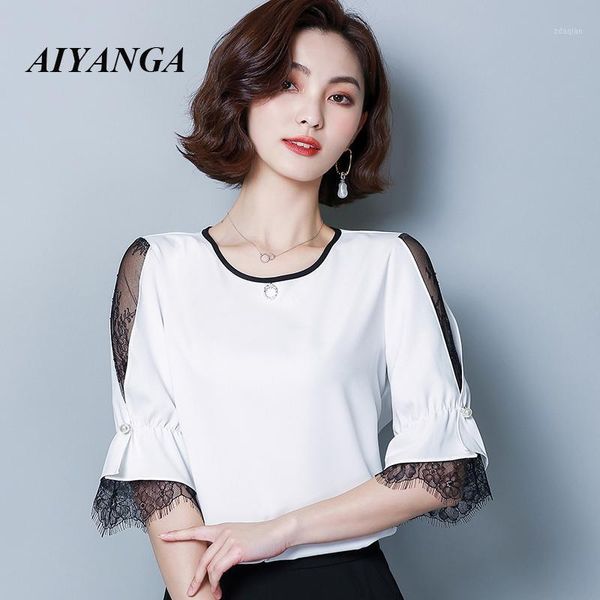 women's blouses & shirts fashion woman 2021 summer chiffon blouse lace spliced short sleeve shirt elegant plus size women, White
women's blouses & shirts fashion woman 2021 summer chiffon blouse lace spliced short sleeve shirt elegant plus size women, White