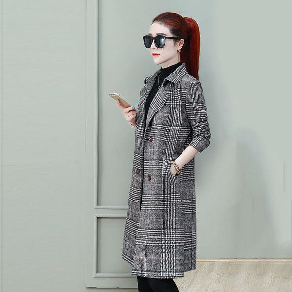 women's wool & blends autumn winter coats medium-long coat woman turn-down collar classic plaiddouble breasted women long, Black
women's wool & blends autumn winter coats medium-long coat woman turn-down collar classic plaiddouble breasted women long, Black