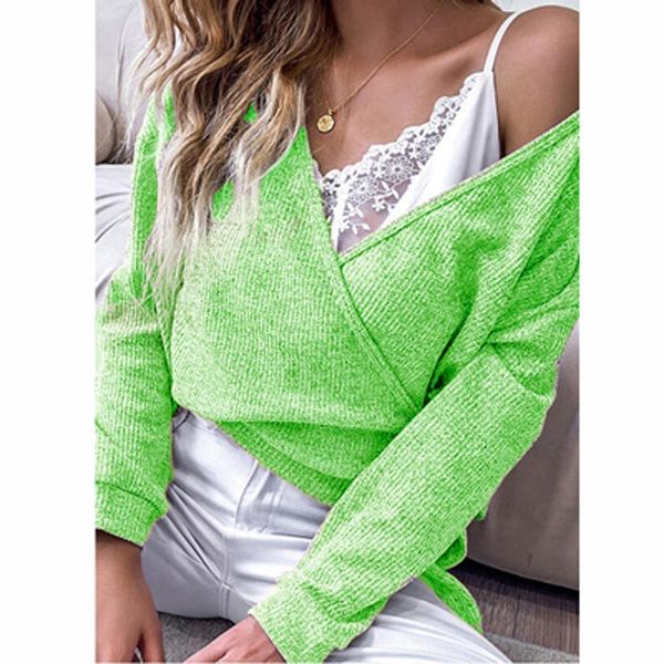 women's blouses & shirts spring autumn solid knitted jumper women deep v neck ribbed elegant off shoulder long sleeve pullover, White
women's blouses & shirts spring autumn solid knitted jumper women deep v neck ribbed elegant off shoulder long sleeve pullover, White
