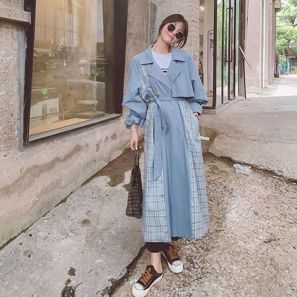 windbreaker female 2021 design stitching color contrast spring autumn fashion casual mid-length women's trench coat a57 coats, Tan;black 
windbreaker female 2021 design stitching color contrast spring autumn fashion casual mid-length women's trench coat a57 coats, Tan;black