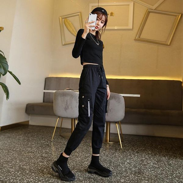 women's pants & capris cargo women elastic waist ankle banded pants female trousers sport loose bf black straight length jogger, Black;white
women's pants & capris cargo women elastic waist ankle banded pants female trousers sport loose bf black straight length jogger, Black;white