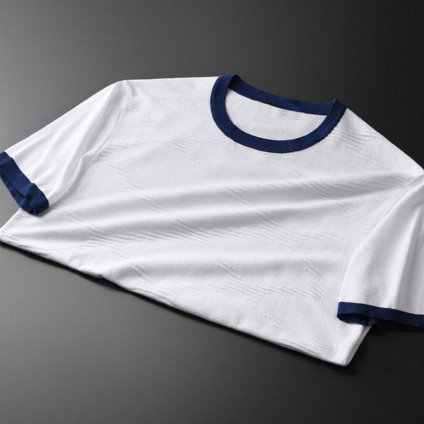 men's t-shirts summer mens t-shirt luxury short sleeve soft knitted men plus size 4xl contrast color collar slim thin man tee, White;black 
men's t-shirts summer mens t-shirt luxury short sleeve soft knitted men plus size 4xl contrast color collar slim thin man tee, White;black