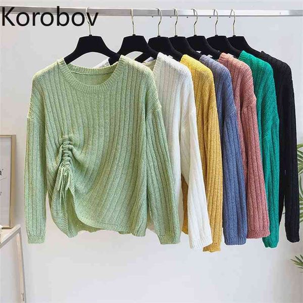 korobov autumn new chic long sleeve women sweaters vintage drawstring sueter mujer vintage solid o neck preppy style knitwear 210430, White;black
korobov autumn new chic long sleeve women sweaters vintage drawstring sueter mujer vintage solid o neck preppy style knitwear 210430, White;black