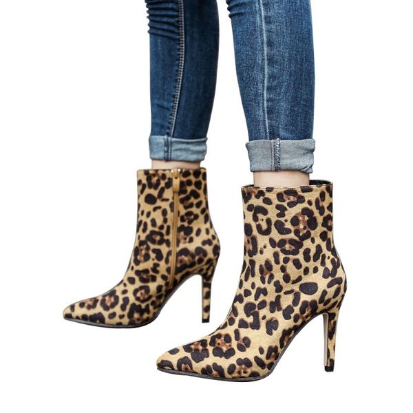 women leopard boots high heels ankle pumps pointed toe warm winter shoes thin fashion plus size 34-42, Black
women leopard boots high heels ankle pumps pointed toe warm winter shoes thin fashion plus size 34-42, Black
