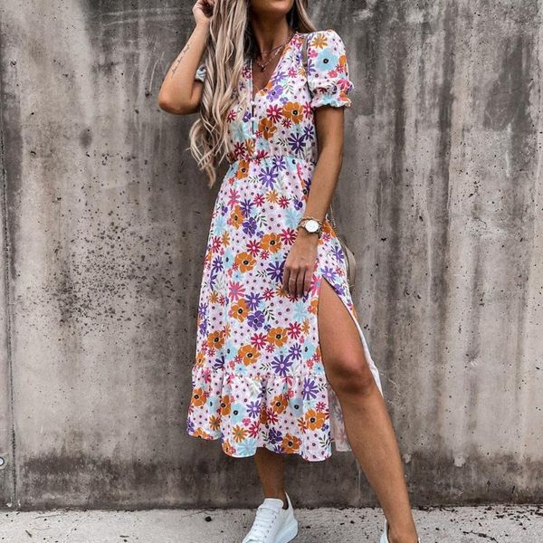 women's swimwear 2021 elegant summer lady short sleeve slit maxi dress fashion floral print beach party women v neck button long, White;black
women's swimwear 2021 elegant summer lady short sleeve slit maxi dress fashion floral print beach party women v neck button long, White;black