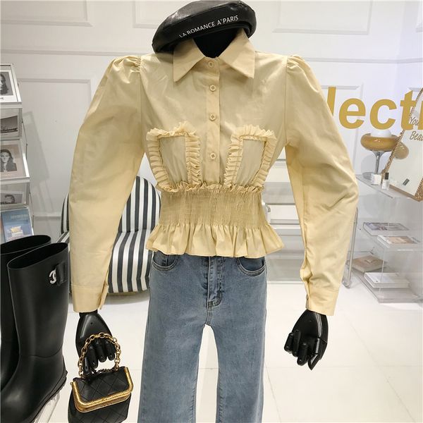 sweaters white female shirt spring 2021 niche design plied short outerwear top, White;black
sweaters white female shirt spring 2021 niche design plied short outerwear top, White;black