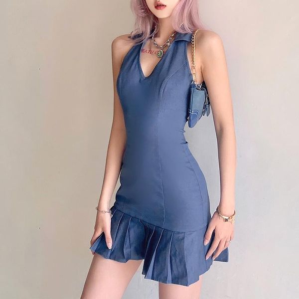 casual dresses streetwear women summer lapel collar solid color flounced edge sleeveless bodycon dress backless halter tank mini, Black;gray
casual dresses streetwear women summer lapel collar solid color flounced edge sleeveless bodycon dress backless halter tank mini, Black;gray
