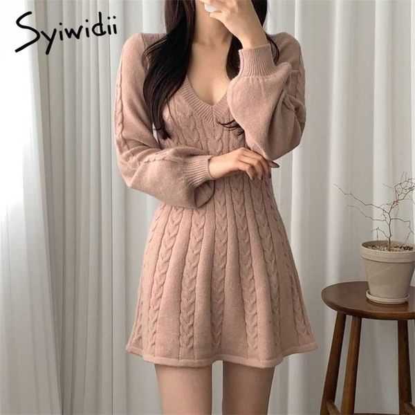 syiwidii knitted dresses for women autumn winter korean pullover v-neck long lantern sleeve a line sweater dress 211110, Black;gray
syiwidii knitted dresses for women autumn winter korean pullover v-neck long lantern sleeve a line sweater dress 211110, Black;gray