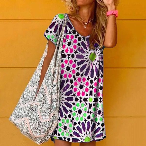 women's swimwear casual mini dresses for women 2021 summer short sleeve graphic print loose dress round collar leisure beach vestidos, White;black
women's swimwear casual mini dresses for women 2021 summer short sleeve graphic print loose dress round collar leisure beach vestidos, White;black