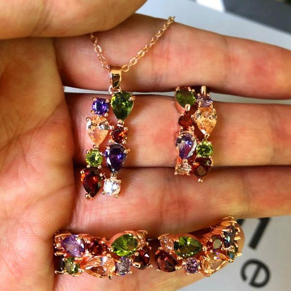 earrings & necklace cute female crystal rainbow jewelry set charm vintage rose gold chain ring sets for women, Silver
earrings & necklace cute female crystal rainbow jewelry set charm vintage rose gold chain ring sets for women, Silver