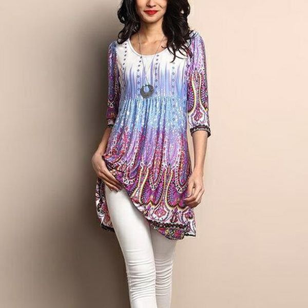 womens shirt autumn blouse women floral printed tunic o neck three quarter sleeve pullover ruffles long blouses plus size, White
womens shirt autumn blouse women floral printed tunic o neck three quarter sleeve pullover ruffles long blouses plus size, White