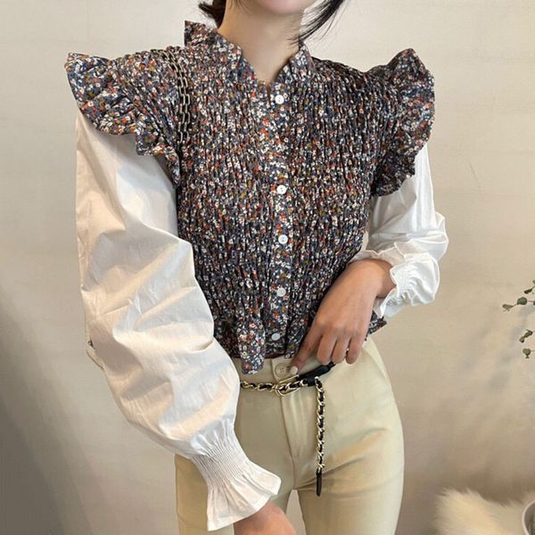 spring women sweet blouse stand collar patchwork long puff sleeve panelled floral ruffles short loose shirt 8y680 210510, White
spring women sweet blouse stand collar patchwork long puff sleeve panelled floral ruffles short loose shirt 8y680 210510, White