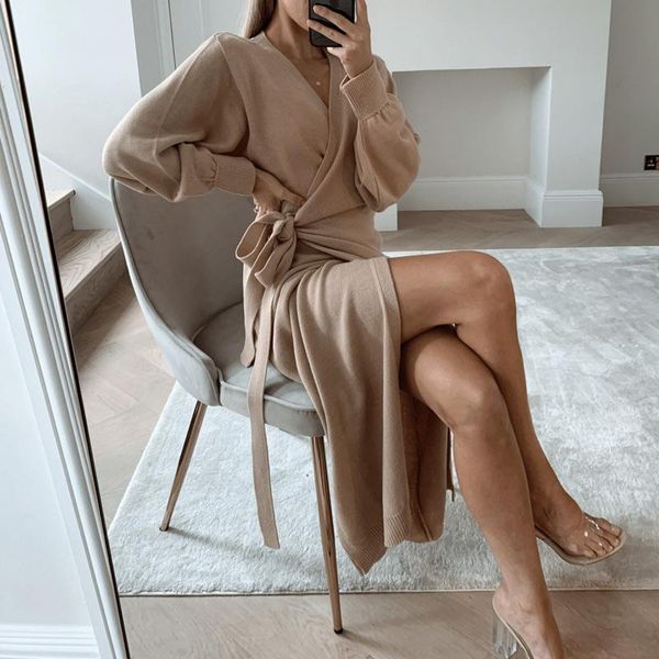 casual dresses autumn women knitted side split maxi solid lace up v neck lantern sleeve female long dress ladies fashion clothes, Black;gray
casual dresses autumn women knitted side split maxi solid lace up v neck lantern sleeve female long dress ladies fashion clothes, Black;gray