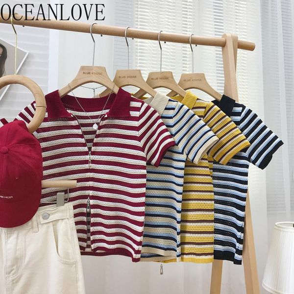 women's t-shirt oceanlove knitted woman t shirts zipper striped short slim vintage camisetas de mujer 2021 summer turn-down collar, White
women's t-shirt oceanlove knitted woman t shirts zipper striped short slim vintage camisetas de mujer 2021 summer turn-down collar, White