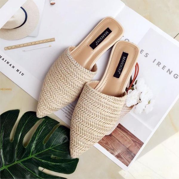 slippers 2021 women fashion pointed toe weave mules shoes flat slides summer beach flip flop outside casual ladies, Black
slippers 2021 women fashion pointed toe weave mules shoes flat slides summer beach flip flop outside casual ladies, Black