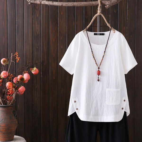 pure cotton summer imitation fat mm large casual simple literature retro solid loose short sleeve t-shirt women's, White
pure cotton summer imitation fat mm large casual simple literature retro solid loose short sleeve t-shirt women's, White