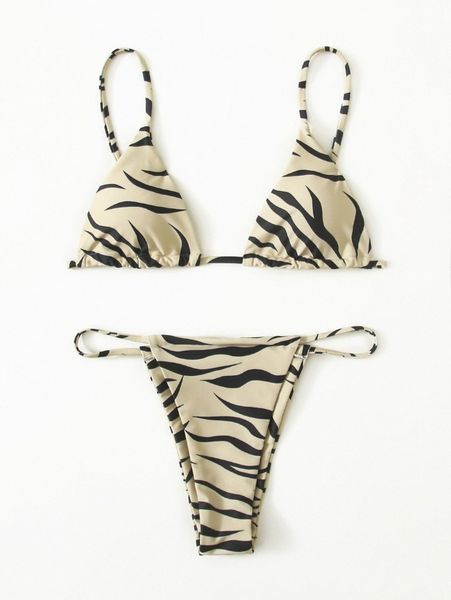 zebra striped pattern thong bikini swimsuit n1rh#, White;black
