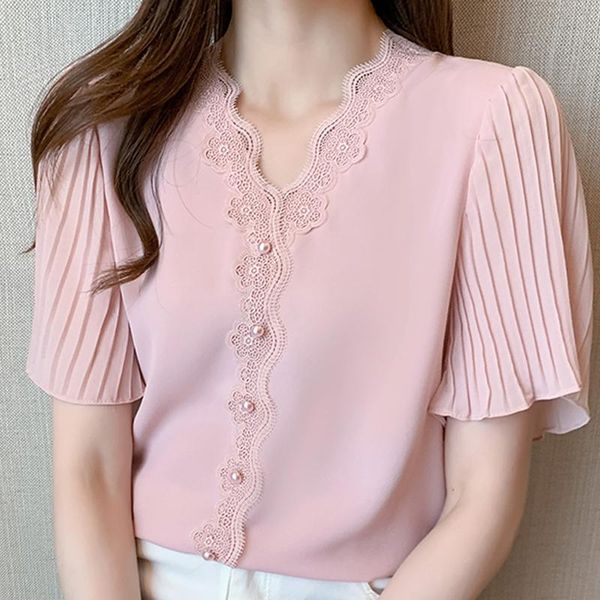 women's blouses & shirts femme short sleeve blouse women blusas mujer de moda 2021 verano lace v-neck chiffon shirt e856, White
women's blouses & shirts femme short sleeve blouse women blusas mujer de moda 2021 verano lace v-neck chiffon shirt e856, White