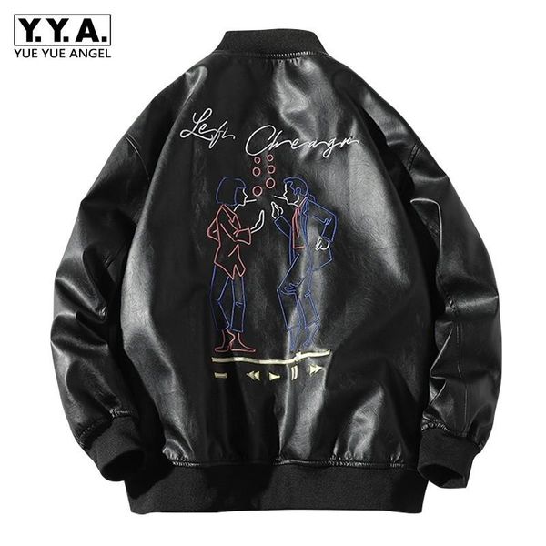 men's jackets men street biker pu leather jacket plus size 4xl spring autumn loose fit casual coat stand collar embroidery hip hop, Black;brown 
men's jackets men street biker pu leather jacket plus size 4xl spring autumn loose fit casual coat stand collar embroidery hip hop, Black;brown