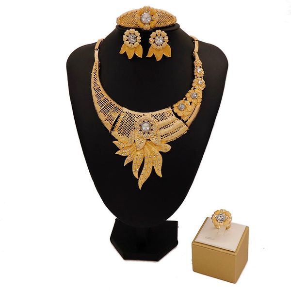 earrings & necklace 2021 fashion exquisite noble gold wholesale nigerian wedding women accessories jewelry set bran r007, Silver