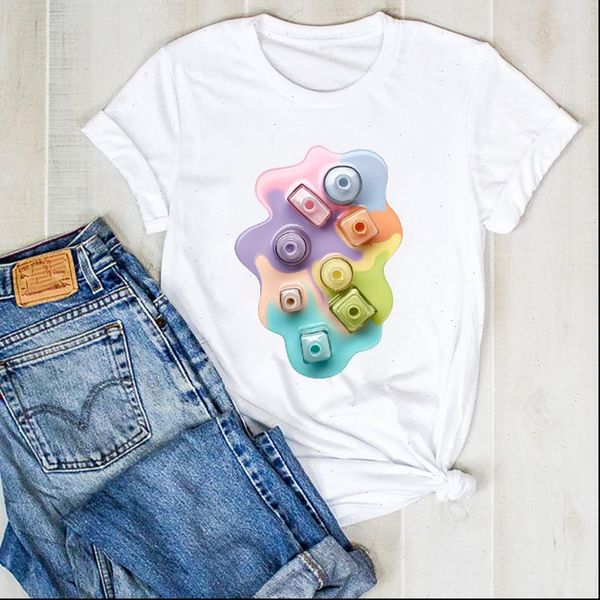 women lady t shirt fingernail 3d nail art kawaii style summer tee womens female clothes graphic, White
women lady t shirt fingernail 3d nail art kawaii style summer tee womens female clothes graphic, White