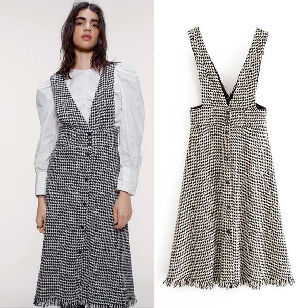 fashion sleeveless houndstooth dress a line vintage plaid ladies casual tweed long midi dresses vestidos, Black;gray
fashion sleeveless houndstooth dress a line vintage plaid ladies casual tweed long midi dresses vestidos, Black;gray