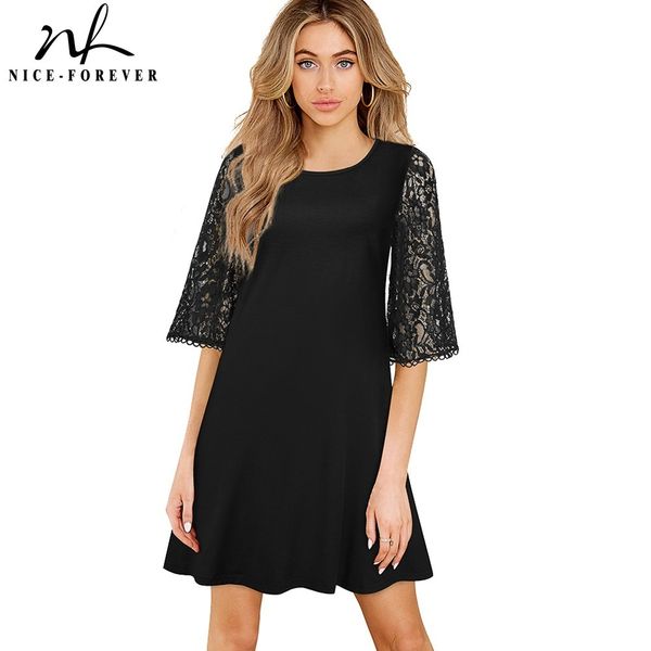 nice-forever summer women elegant floral lace patchwork shift dresses casual oversized straight dress a174 210419, White 
nice-forever summer women elegant floral lace patchwork shift dresses casual oversized straight dress a174 210419, White