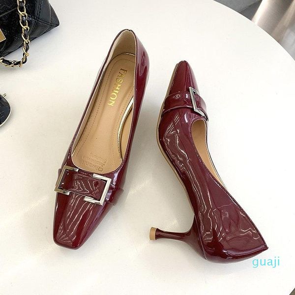 dress shoes woman leather high heels square toe party elegant ladies thin metal buckle, Black
dress shoes woman leather high heels square toe party elegant ladies thin metal buckle, Black