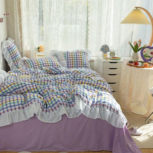 bedding set purple color grid pattern quilt cover korean princess style sheet duvet pillow case 4pcs bed sets
bedding set purple color grid pattern quilt cover korean princess style sheet duvet pillow case 4pcs bed sets