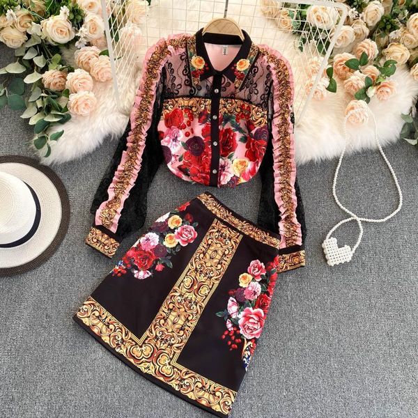 two piece dress foamlina european style women's 2 pieces set elegant floral print hollow out lace shirt and high waist short skirt, White
two piece dress foamlina european style women's 2 pieces set elegant floral print hollow out lace shirt and high waist short skirt, White