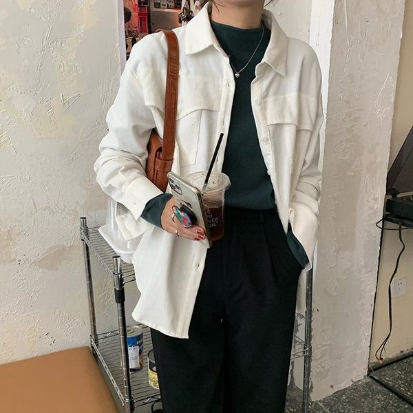 button streetwear women blouse shirt long sleeve solid turn down casual ladies y1795a, White
button streetwear women blouse shirt long sleeve solid turn down casual ladies y1795a, White