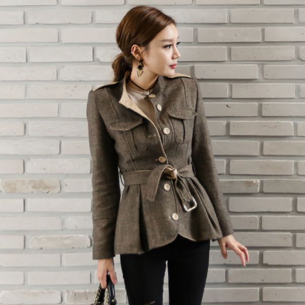 autumn winter women's military uniform wool jacket long sleeve single-breasted sashes woolen coat slim thick outerwear 210416, Black;brown
autumn winter women's military uniform wool jacket long sleeve single-breasted sashes woolen coat slim thick outerwear 210416, Black;brown
