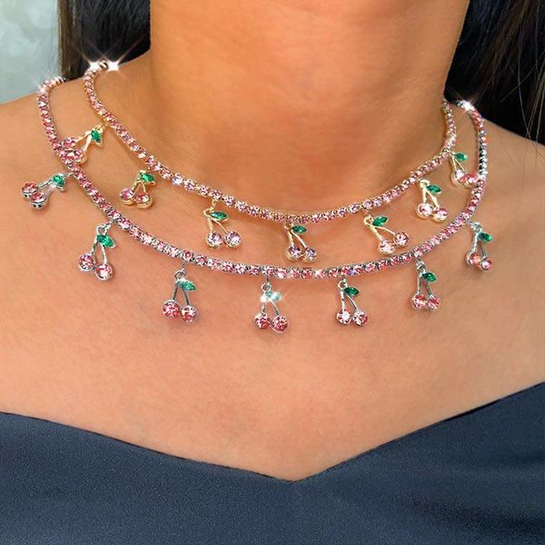 pendant necklaces shiny crystal cherry necklace for women pink rhinestone tennis chain choker clavicle 2021 trendy jewelry gifts, Silver
pendant necklaces shiny crystal cherry necklace for women pink rhinestone tennis chain choker clavicle 2021 trendy jewelry gifts, Silver